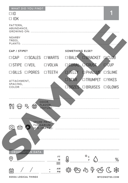 Myco Blitz Pocket Field Journal - Interior Page