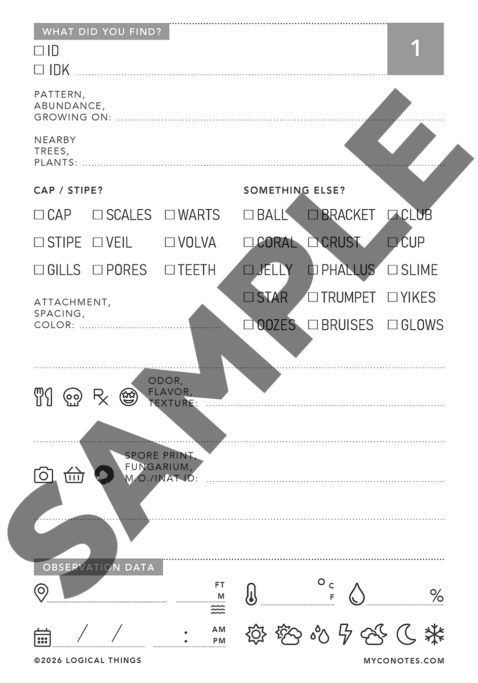Myco Blitz Pocket Field Journal - Interior Page